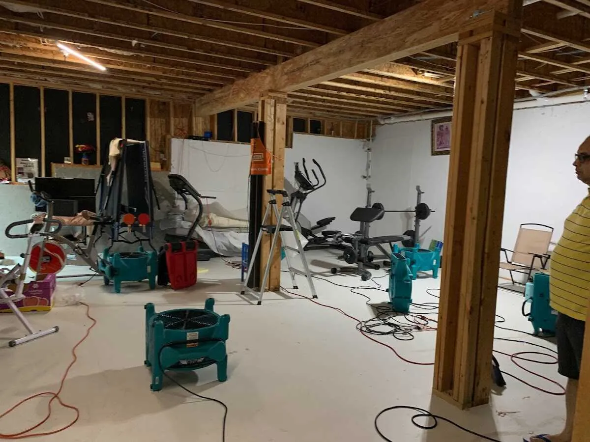 Basement drying equipment setup for Contents Cleaning & Restoration in Edgewood