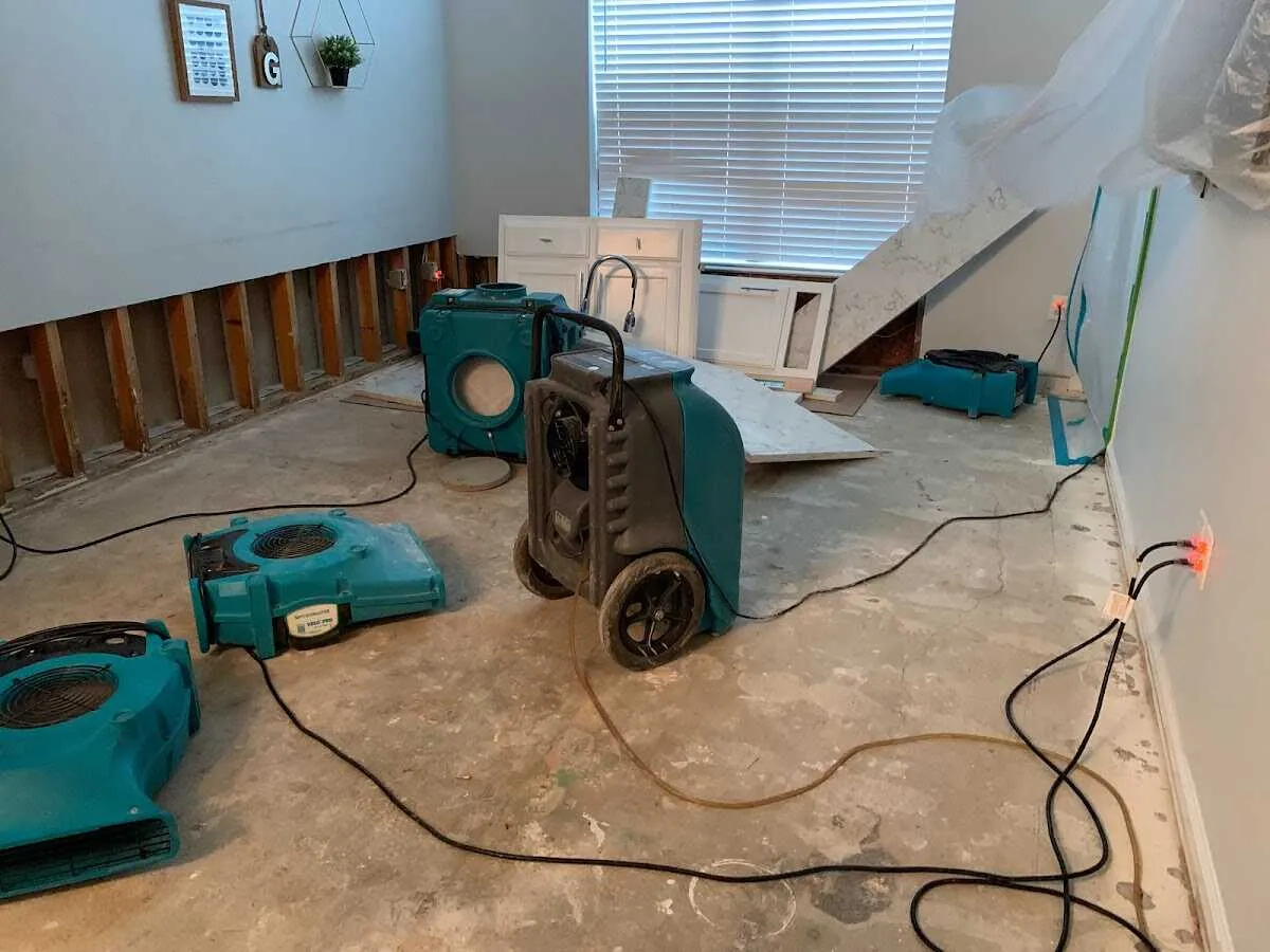 Dehumidifier in flood-cut room for Water Damage Restoration in Edgewood